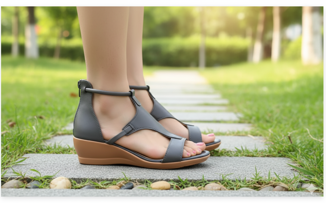 Damen Keilsandalen Orthopädisch Bequem Leder