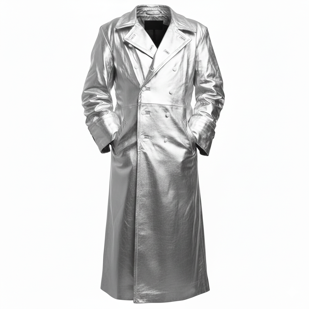 Ledermantel Herren Lang Knöpfe Elegant Schwarz
