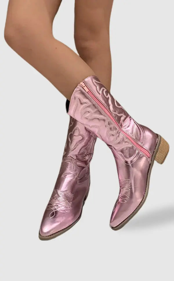 Cowboy Stiefel Metall Optik Elegant - BerlinGlamour