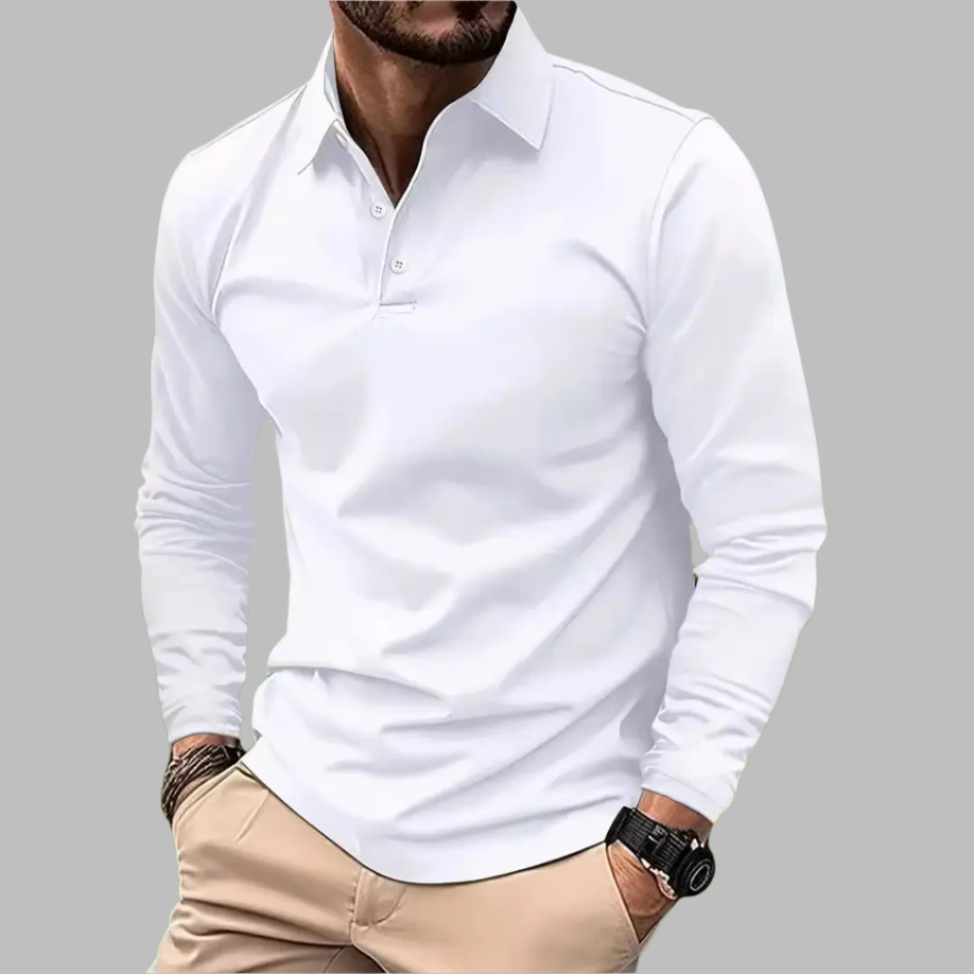 Herren Poloshirt Langarm Stilvoll Knöpfe - BerlinGlamour