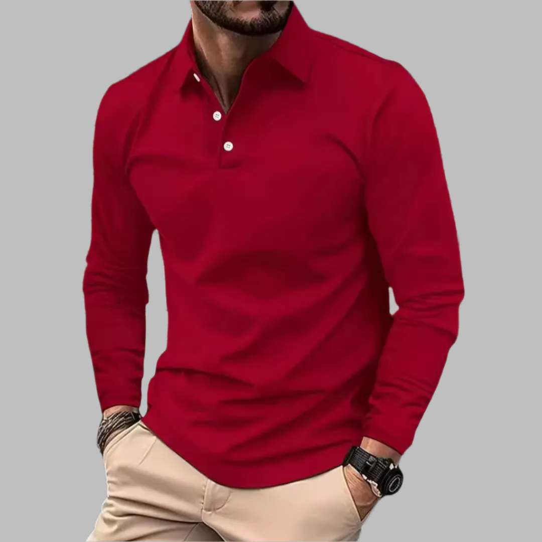Herren Poloshirt Langarm Stilvoll Knöpfe
