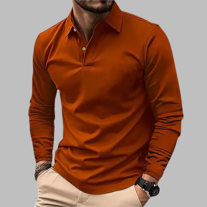 Herren Poloshirt Langarm Stilvoll Knöpfe