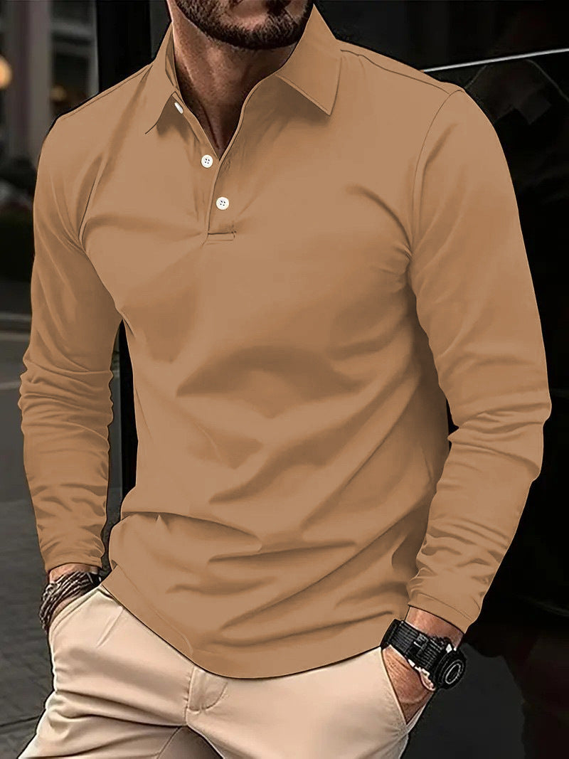 Herren Poloshirt Langarm Stilvoll Knöpfe