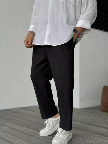 Gerippte Hose – lässig – gerade geschnittenes Bein – locker sitzende Hose – Herrenhose-Schwarz-S-Chaps Herrenmode