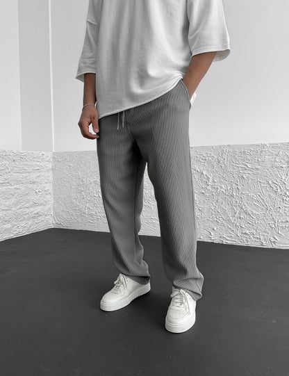 Gerippte Hose – locker sitzende Stretch-Baggy-Hose für Herren mit Kordelzug-Grau-S-Chaps Herrenmode