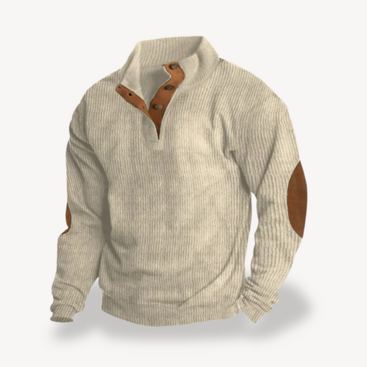 Gerippter Herrenpullover mit Ellenbogenflicken | Loravelle 0