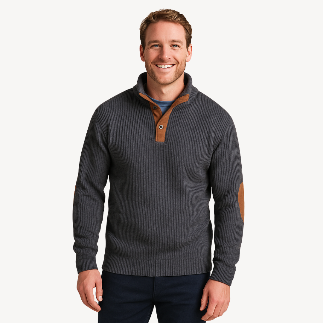 Gerippter Herrenpullover mit Ellenbogenflicken | Loravelle 1
