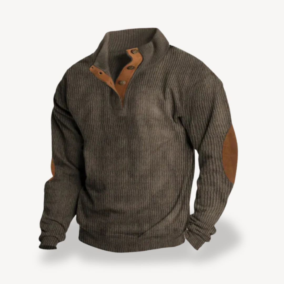 Gerippter Herrenpullover mit Ellenbogenflicken | Loravelle 2