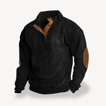 Gerippter Herrenpullover mit Ellenbogenflicken | Loravelle 3