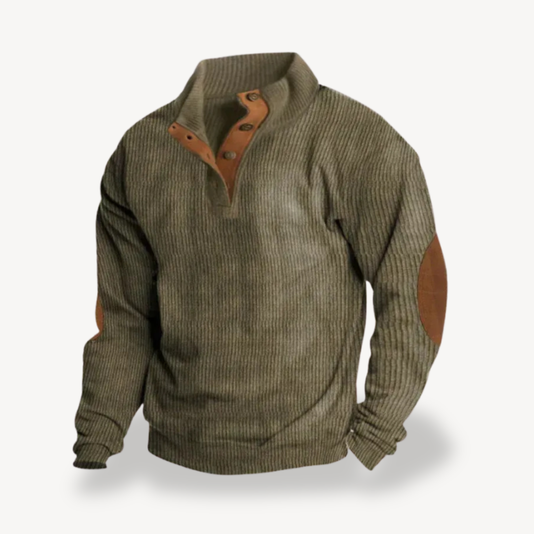 Gerippter Herrenpullover mit Ellenbogenflicken | Loravelle 4