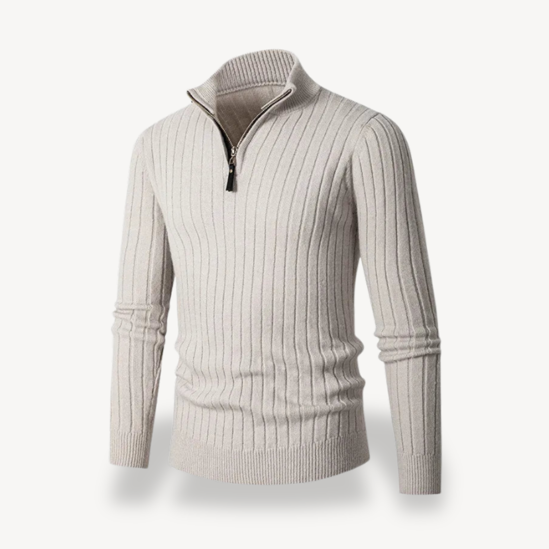 Gerippter Pullover mit Viertelreißverschluss für Herren | Loravelle 1