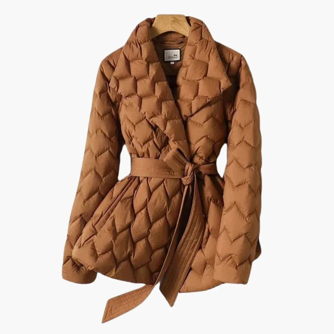 Gesteppter Daunenmantel mit Gürtel für Damen 0