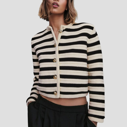 Gestreifte Damen-Strickjacke mit Knöpfen 0