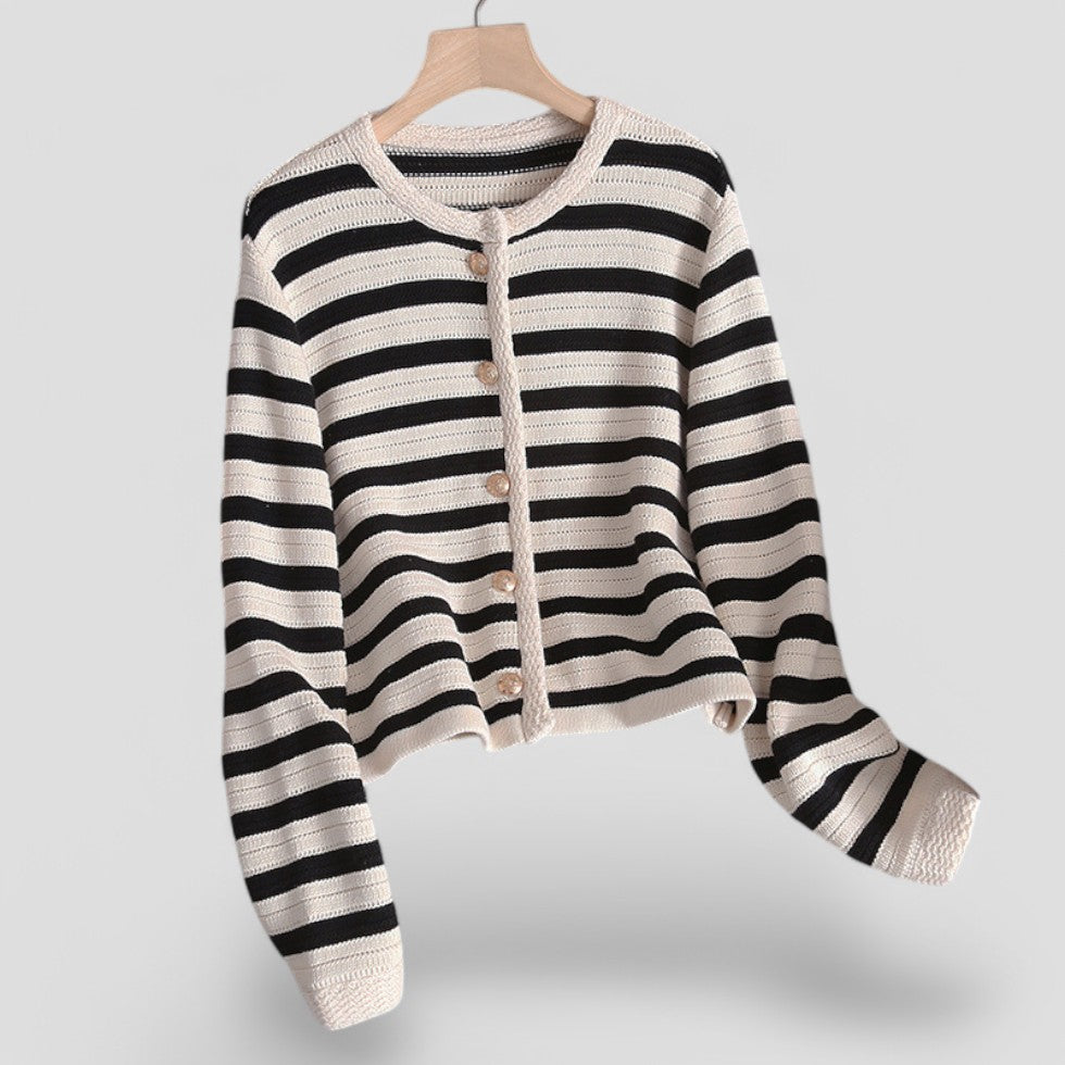 Gestreifte Damen-Strickjacke mit Knöpfen 1
