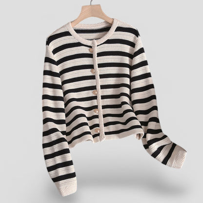 Gestreifte Damen-Strickjacke mit Knöpfen 1