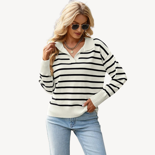 Gestreifter Polo-Strickpullover für Damen | Loravelle 0