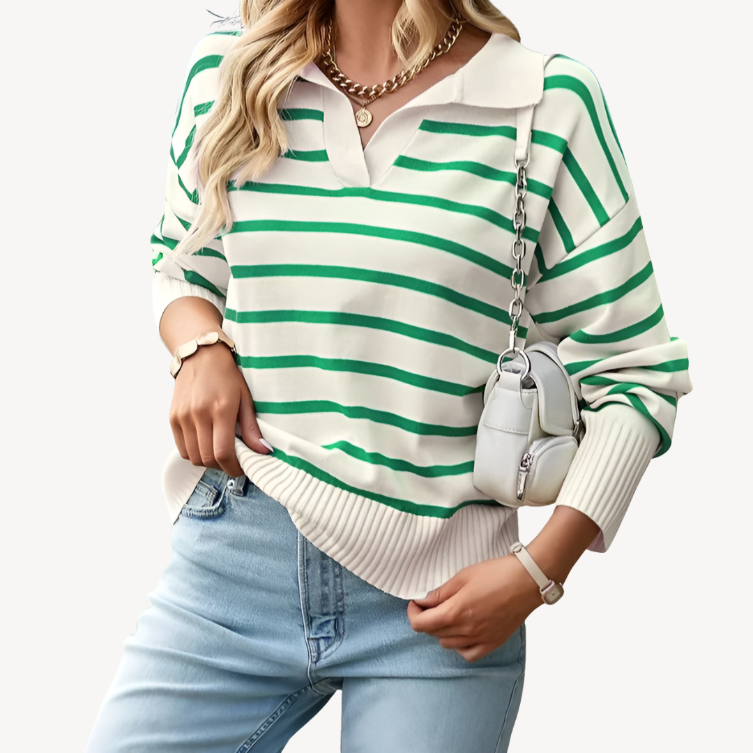 Gestreifter Polo-Strickpullover für Damen | Loravelle 1