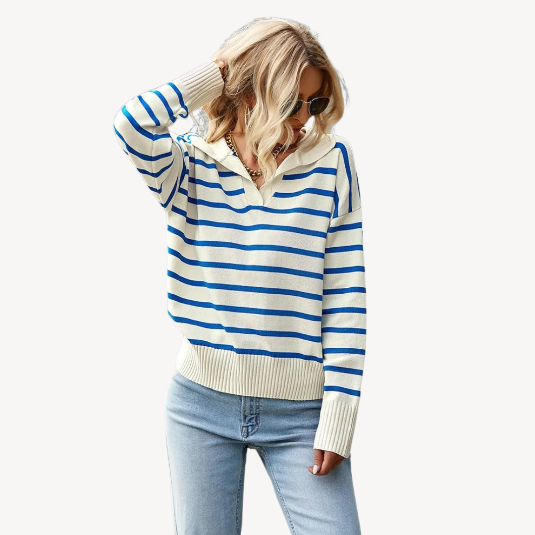 Gestreifter Polo-Strickpullover für Damen | Loravelle 2