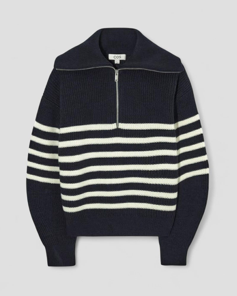 Gestrickter Kaschmirpullover mit Reißverschluss am Hals für Damen 0