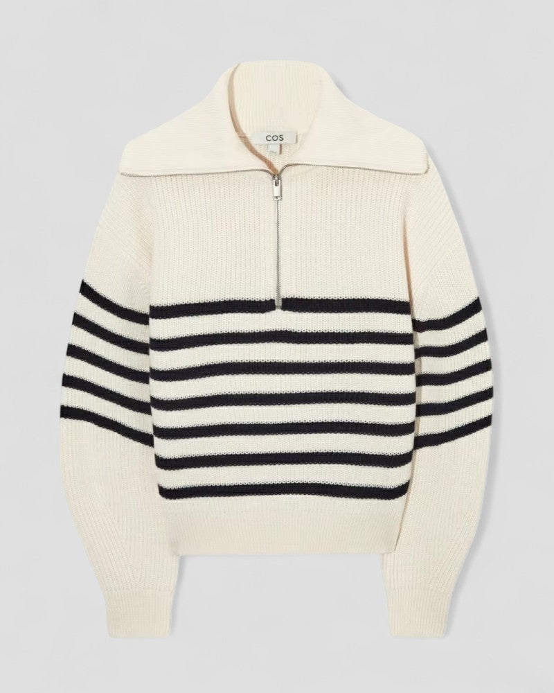 Gestrickter Kaschmirpullover mit Reißverschluss am Hals für Damen 1