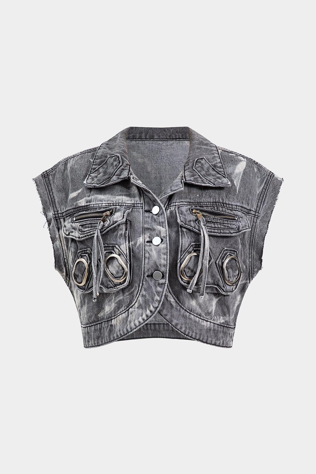 Graue Denimweste Mit Metallbesatz Edgy Damen - BerlinGlamour