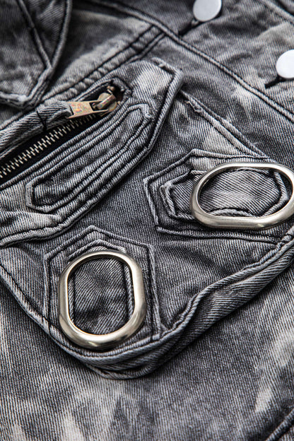 Graue Denimweste Mit Metallbesatz Edgy Damen