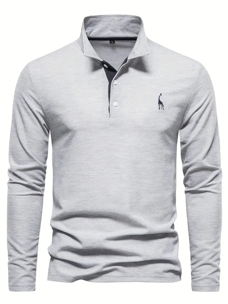 Giraffe Polohemd | Langarmhemd mit Revers für Männer-Hellgrau-S-Chaps Herrenmode