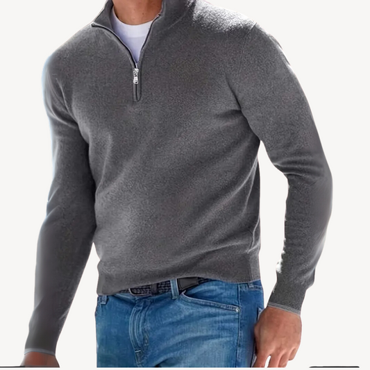 Grauer Strickpullover mit 1/4-Reißverschluss für Herren | Loravelle 0