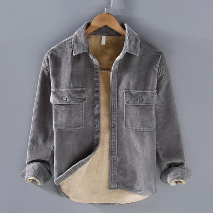Herren Cordjacke Warm mit Knöpfen Grüne Steppjacke