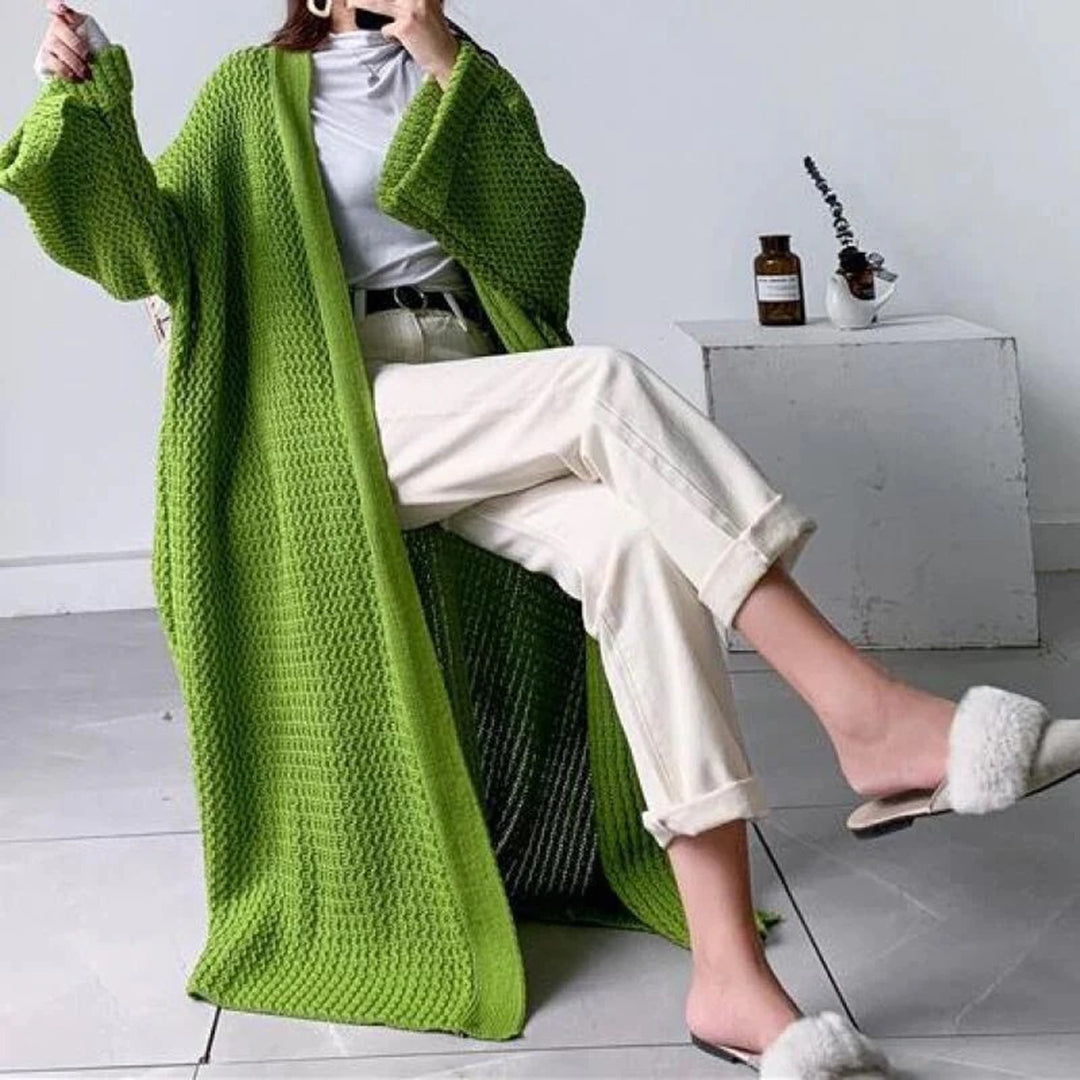 Damen Strickjacke Lang Offene Vorderseite Modern