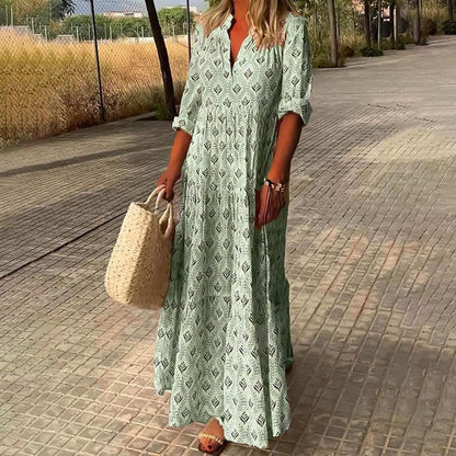 Boho Sommerkleid Langarm Damen Print Kleid
