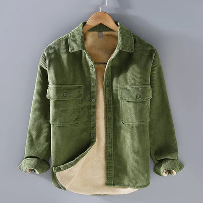Herren Cordjacke Warm mit Knöpfen Grüne Steppjacke