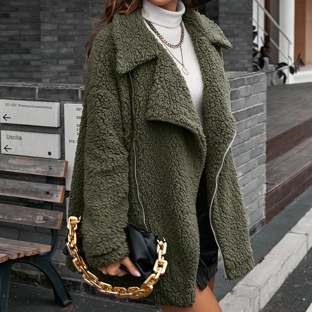 Frauen Parka Jacke Sherpa Fleece Reverskragen Warm