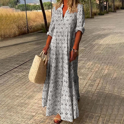 Boho Sommerkleid Langarm Damen Print Kleid