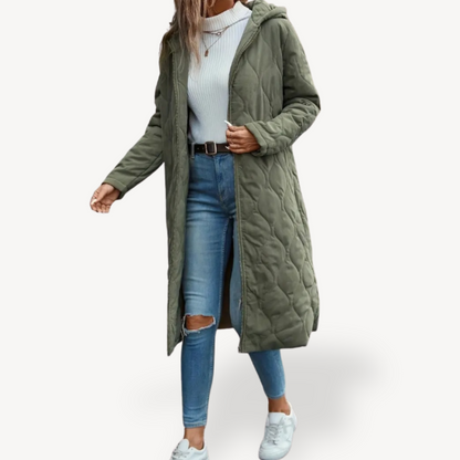 Grüner gesteppter Wintermantel mit Kapuze für Damen | Loravelle 2