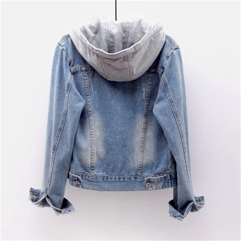 Damen Denim Jacke mit abnehmbarer Kapuze Modern