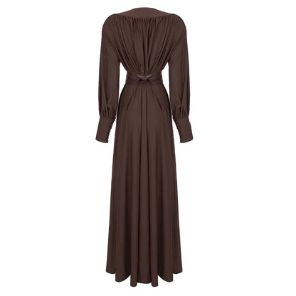 Elegantes Maxi-Kleid mit V-Ausschnitt und Taillenband