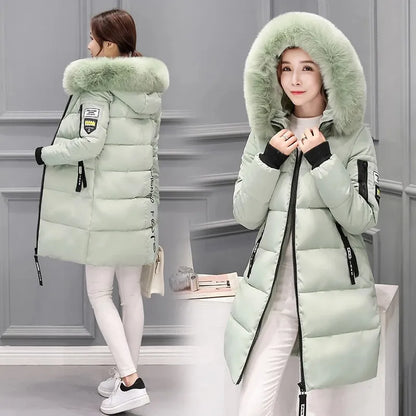 Damen Steppjacke Pelzkragen Warm mit Kapuze