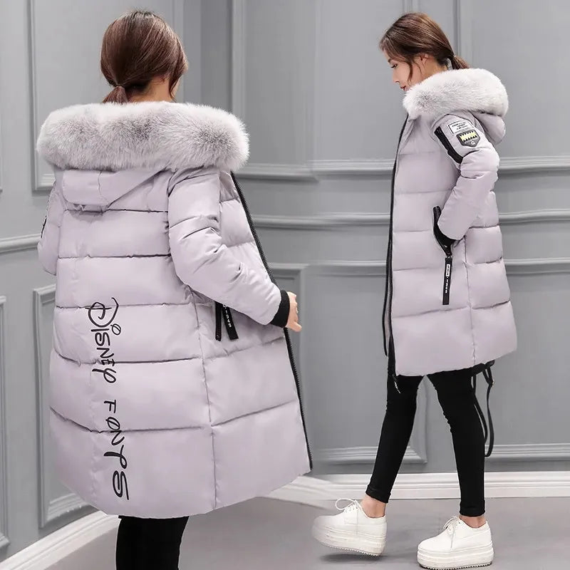 Damen Steppjacke Pelzkragen Warm mit Kapuze