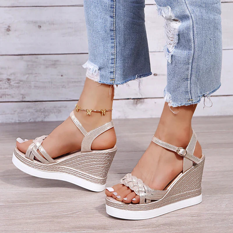 Hohe Wedges Sandalen Damen Schick