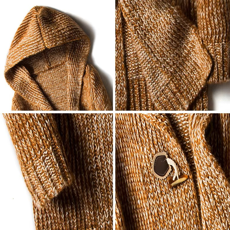 Herren Jacke Grob Gestrickt mit Kapuze Winter