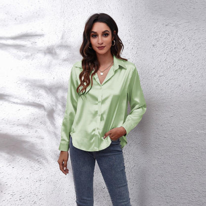 Damenbluse Satin Locker Geschnitten Sommerbluse Büro