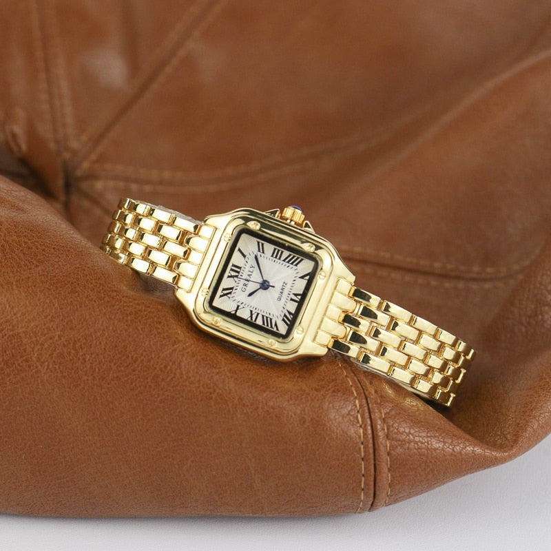 Elegante Damen Stahluhr Quadratisch Modern - BerlinGlamour