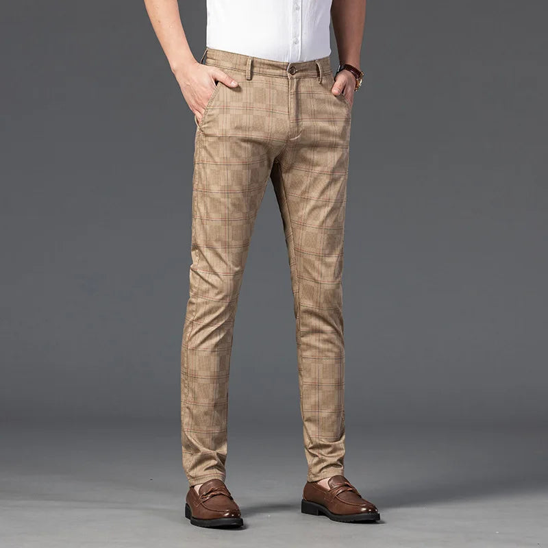 Herren Slim Fit Hosen Maßgeschneidert Kariert Elegant