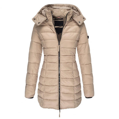 Aurelia Steppjacke in Khaki – mit Kapuze und Reißverschluss