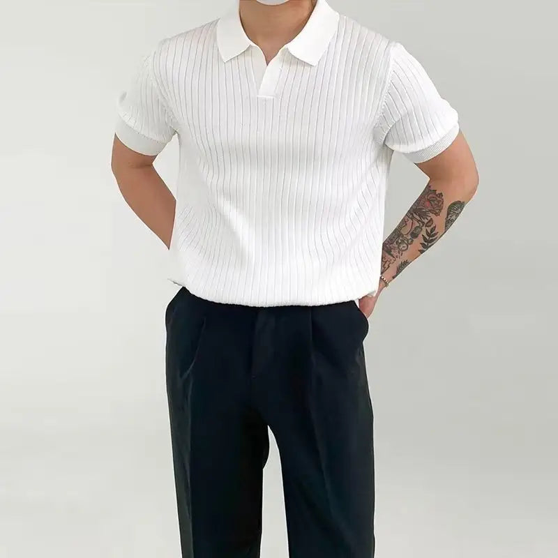 Weißes Polo Shirt Modern Strukturmuster Slim Fit - BerlinGlamour