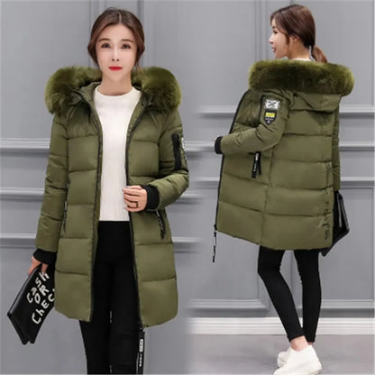 Damen Steppjacke Pelzkragen Warm mit Kapuze