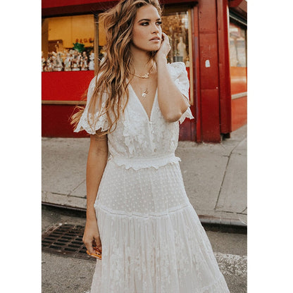 Spitzen Maxikleid Halbtransparent Cross Durchsichtig