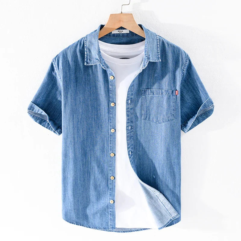 Baumwoll-Herrenhemd Denim Blau Modern
