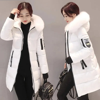 Damen Steppjacke Pelzkragen Warm mit Kapuze